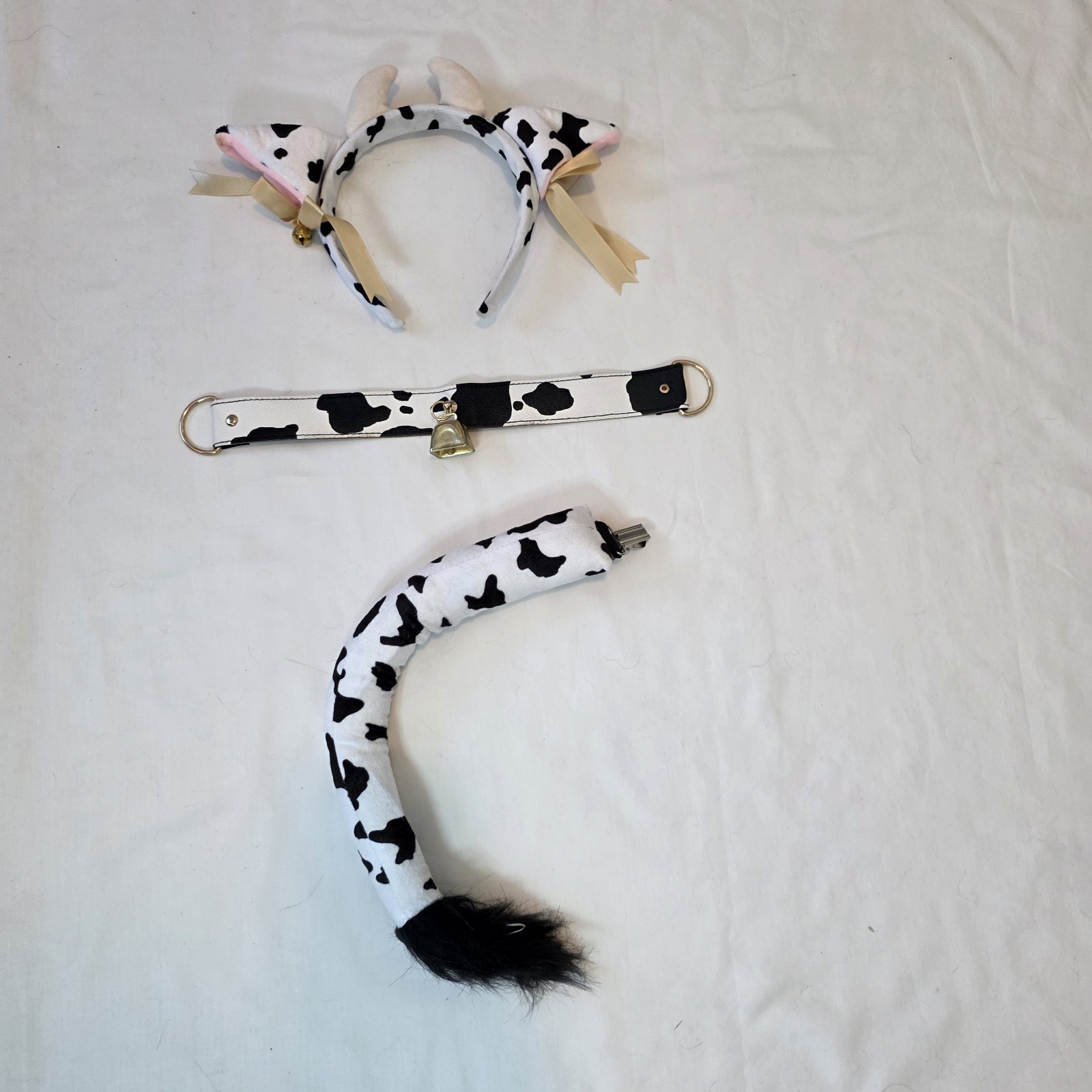 3 piece Cow Costume Cosplay Halloween Accessories Tail Collar Tail Black & White