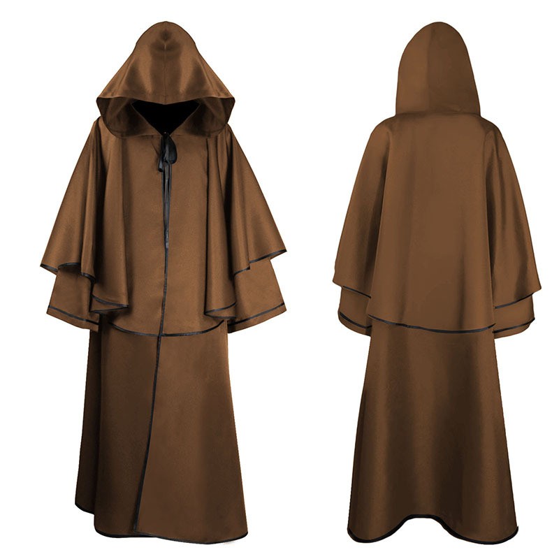 Hooded Monk Cloak Long Sleeve Wizard Robe Reaper Halloween Costume 5 Colors