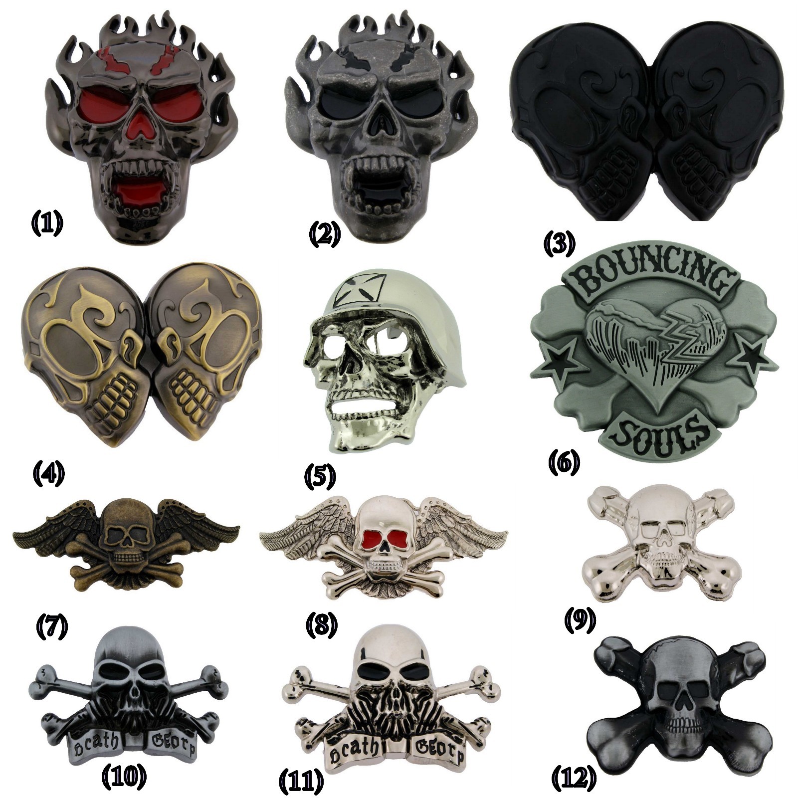 Skull Belt Buckle Cross bones Metal Silver Tattoo Mens Women Halloween Costume