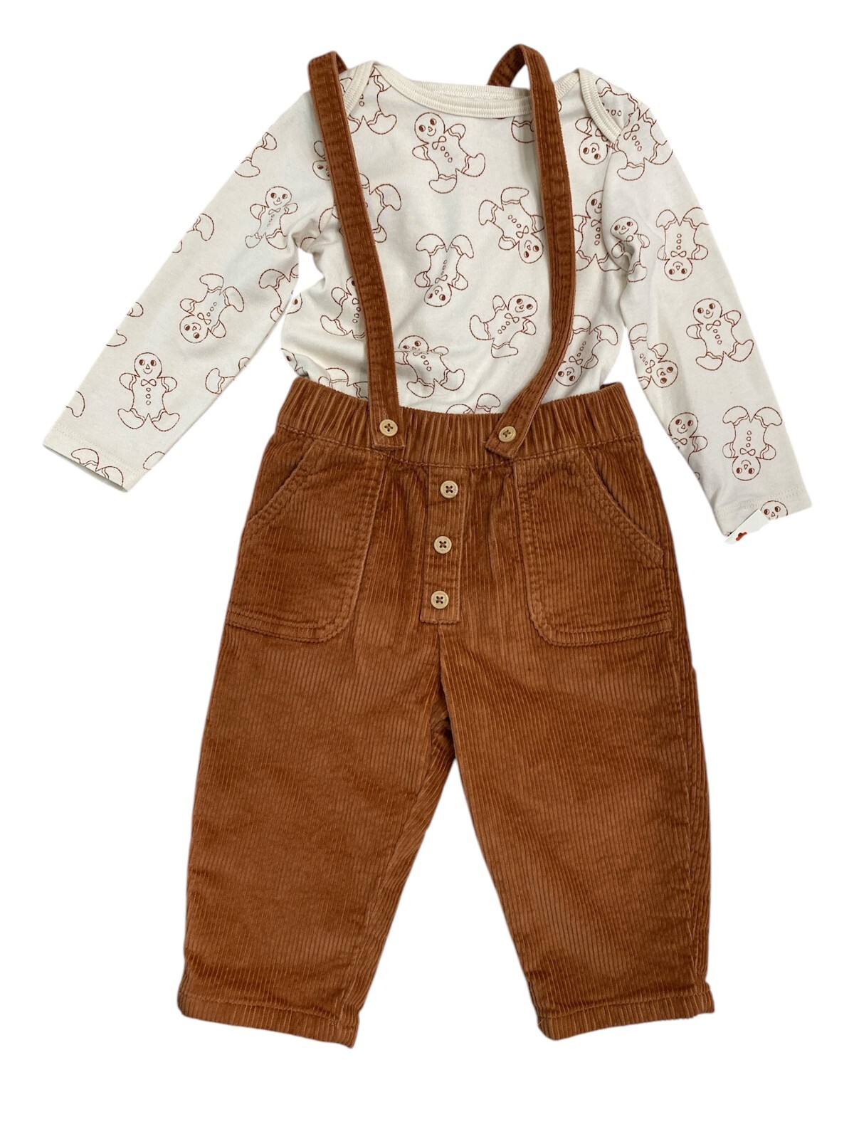 Baby Gingerbread Man Outfit Christmas Infant 12M Top & Corduroy Pants Brown