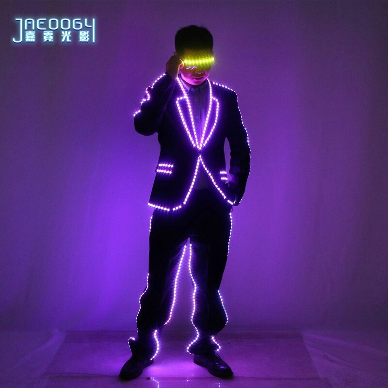 Led Luminous Colorful Costume Clothes Glowing Party Suits Tops Pants Glasses