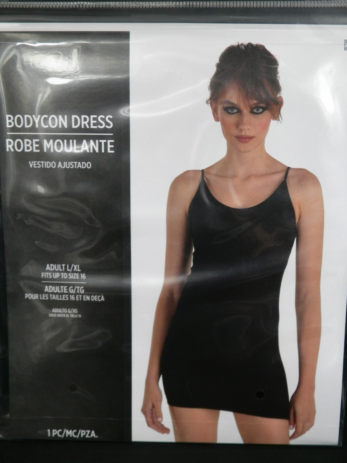 Amscan Bodycon Black Dress Halloween Adult Size Large / Xlarge Fits up to 16