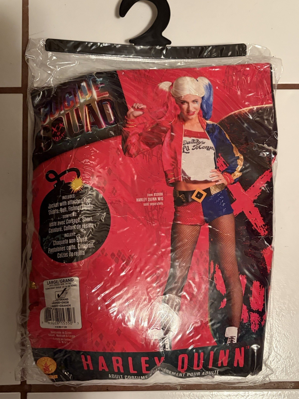 Rubie’s Harley Quinn Women’s Costume L Complete Outfit Red/Blue/White Stretch