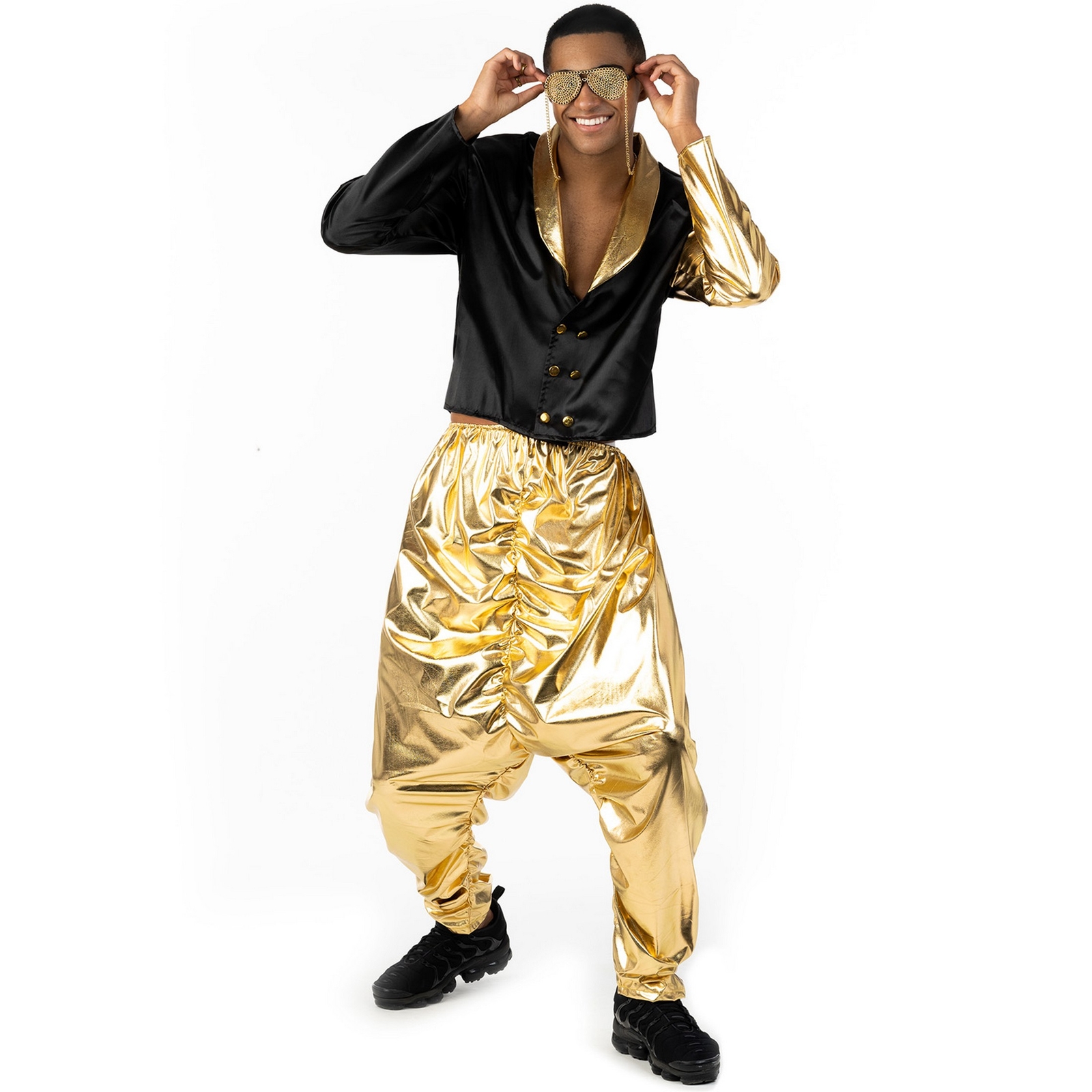 Mens 1990s Gold Rapper Costume Adult Rap MC Fancy Dress M – XL