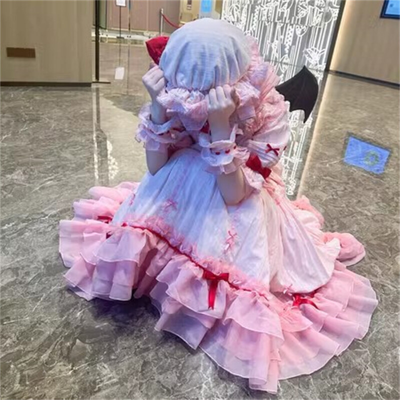 TouHou Project Remilia Scarlet Cosplay Dress Women Costume Girl Pink Outfit