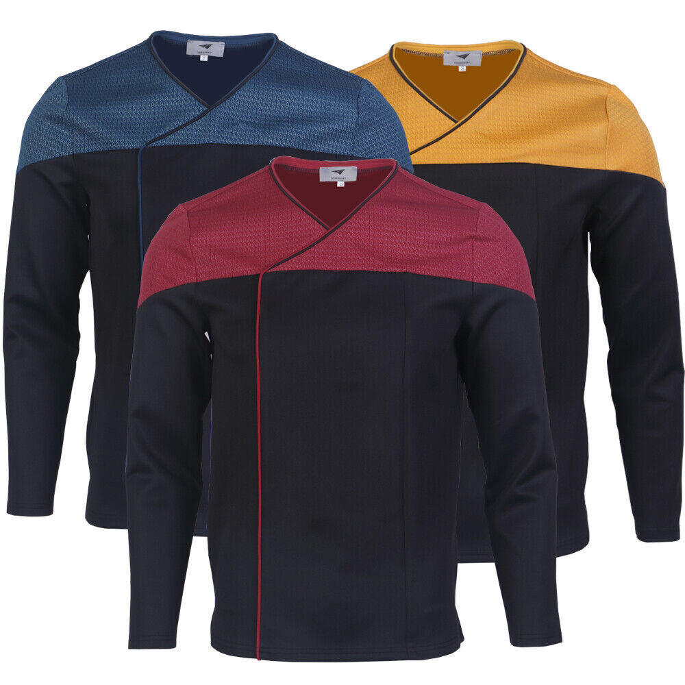 For Picard 2 Commander Red Uniform Starfleet Gold Blue Tops Male Shirts Costume