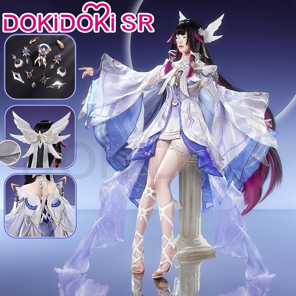 DOKIDOKI SR Anime Cosplay Costume Set White/Blue Polyester