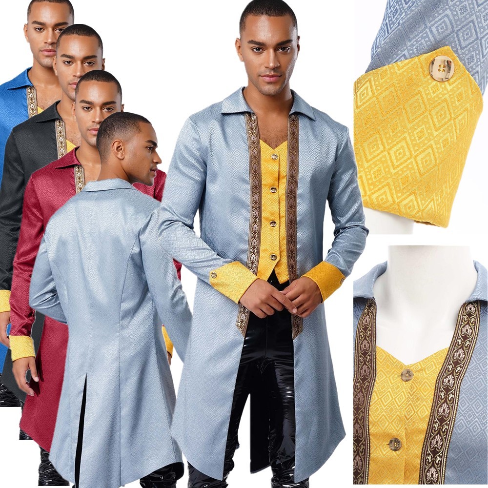 Men Coat Frack Jacket Printing Tailcoat Steampunk Walking Skirt Halloween Fancy