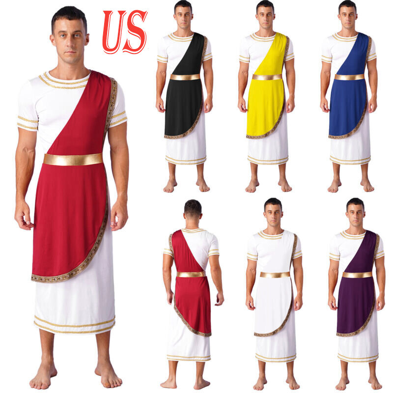 Mens Ancient Greek Senator Robe Halloween Roman Costume Caesar Party Fancy Dress