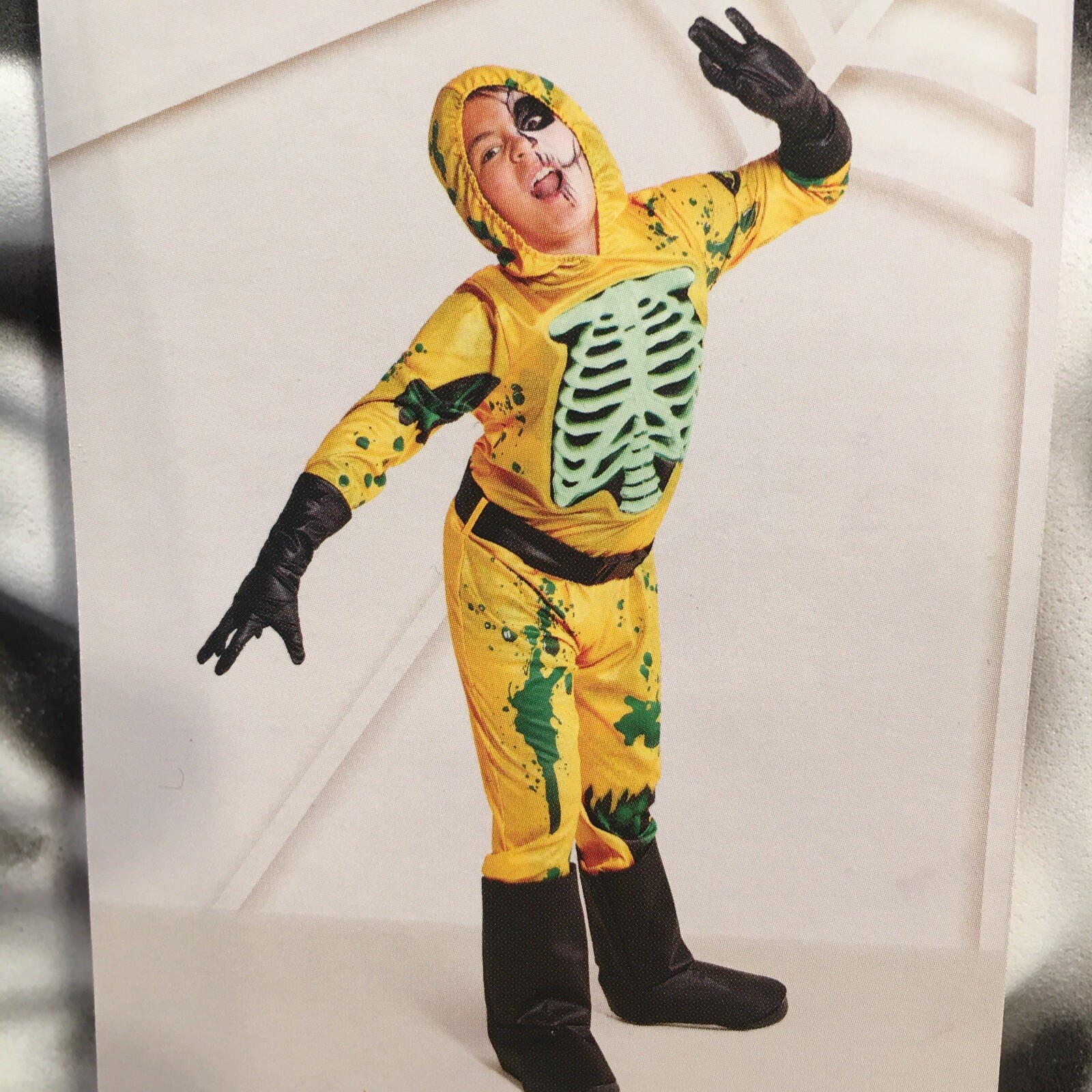 Hyde And Eek New Kids Size Small Glow In The Dark Biohazard Suit Jumpsuit Gloves