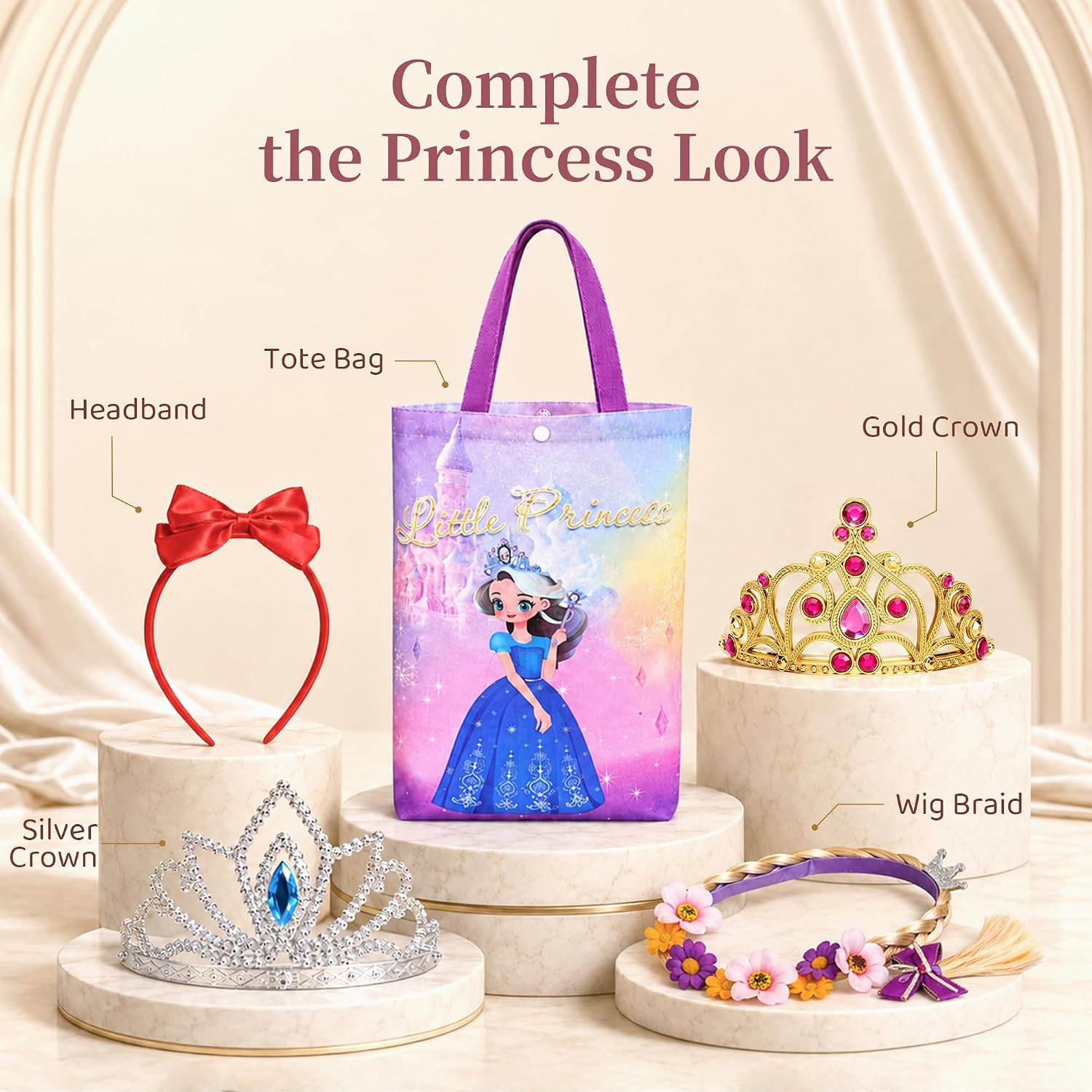 Princess Dress up for Girls 3-8, 4 Princess Outfits with Jewelry, Princess Role