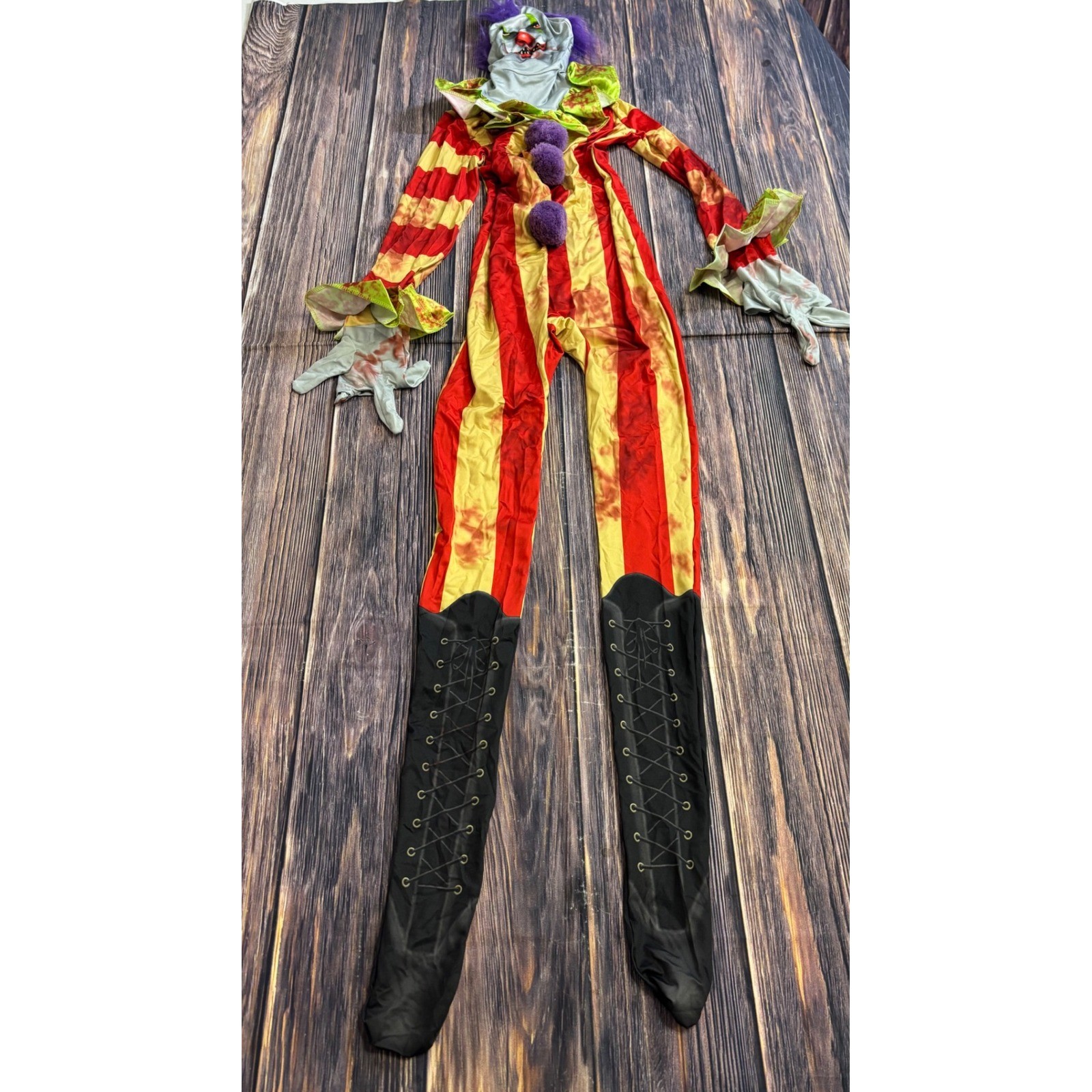 Clown Partysuit Costume Teen Small Adult Red Striped Halloween Cosplay Jumpsuit