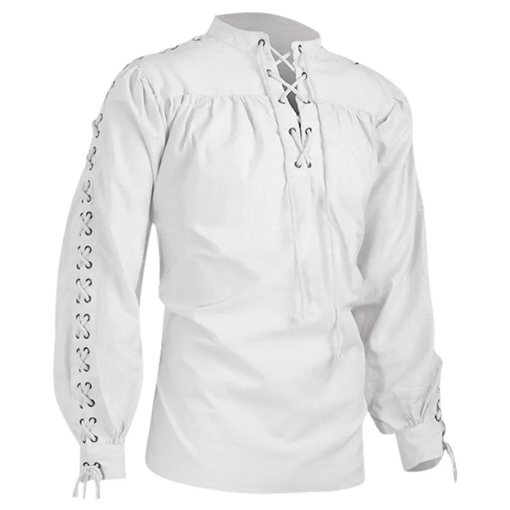 Shirts Men Costume Gothic Clothes Men Vintage Shirt Ruffle Neckline