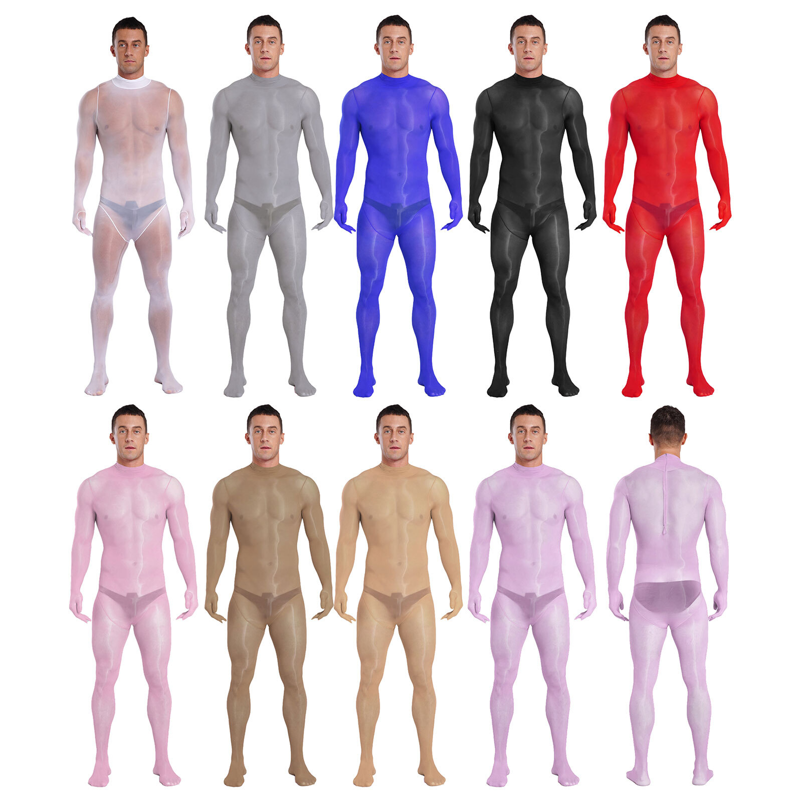 Men’s Sissy Fishnet See Through Smooth Lingerie Footed Jumpsuit Full Bodysuit