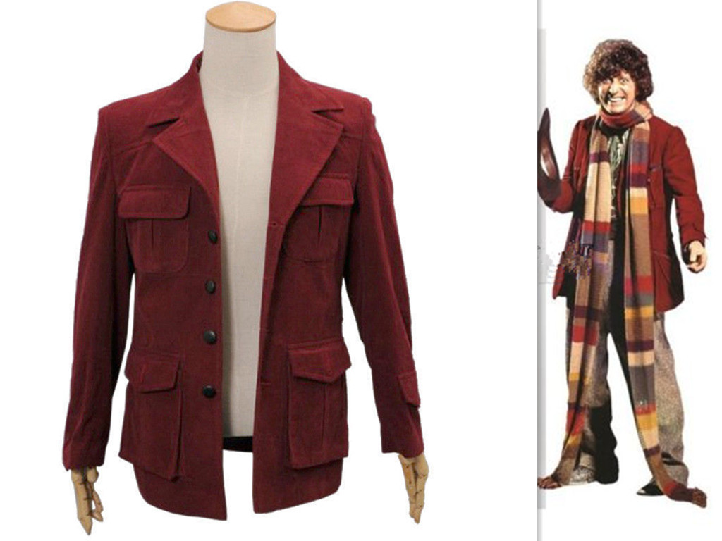 Doctor Who Dark Red Corduroy Trench Coat Cosplay Costume Christmas jacket:X