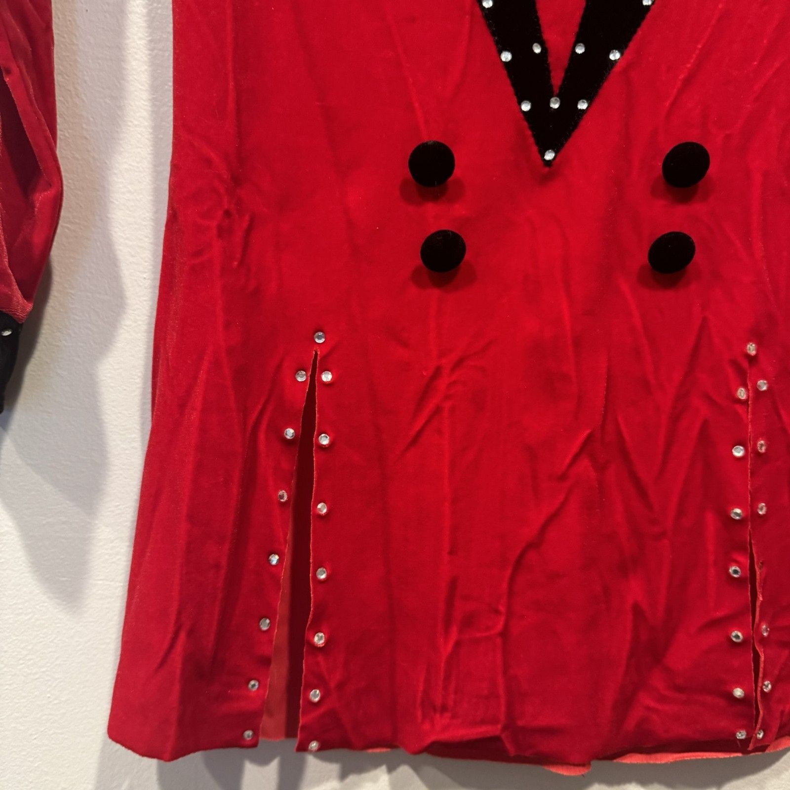 Art Stone Red Velvet Dance Costume Child LC Rhinestone Tuxedo Jacket Long Sleeve
