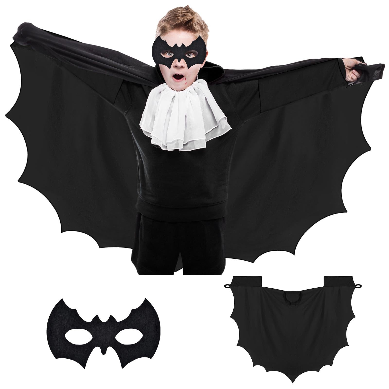 Bat Costume Mask 2-Piece with Bat Wings Vampirina Cape Black 43.3in/31.5in