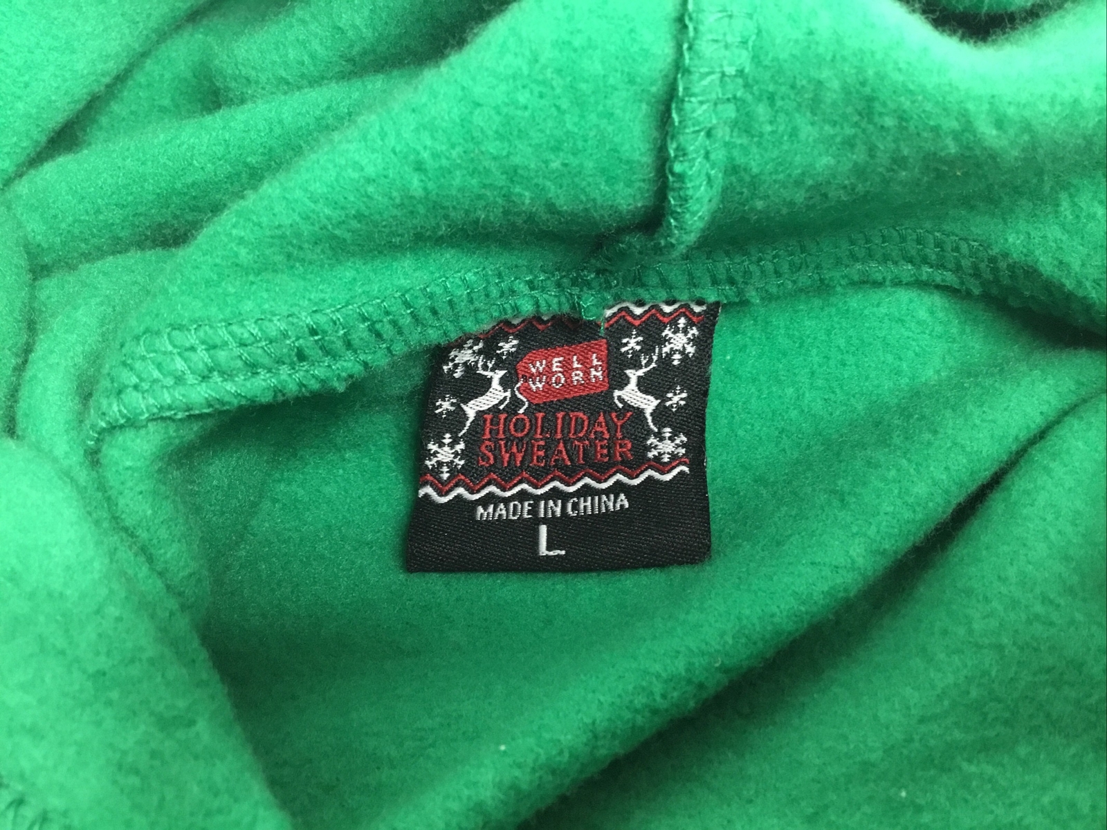 Christmas Hoodie Sweater Green Elf Overall Print Pullover Size L By Holiday