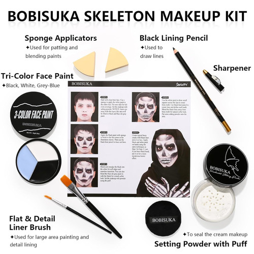 Halloween Skeleton Makeup, Complete Skull Makeup Kit Face Paint SFX…