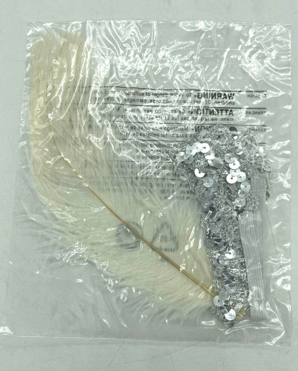 Franco Flapper Child Costume Silver Sequin Dress Feather Headpiece Size Medium