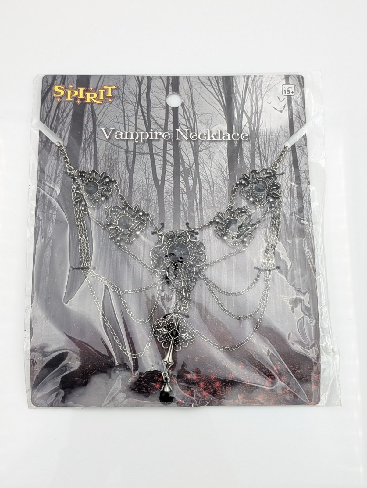 Spirit Halloween Vampire Necklace | Ornate Filigree & Black Stones | Gothic