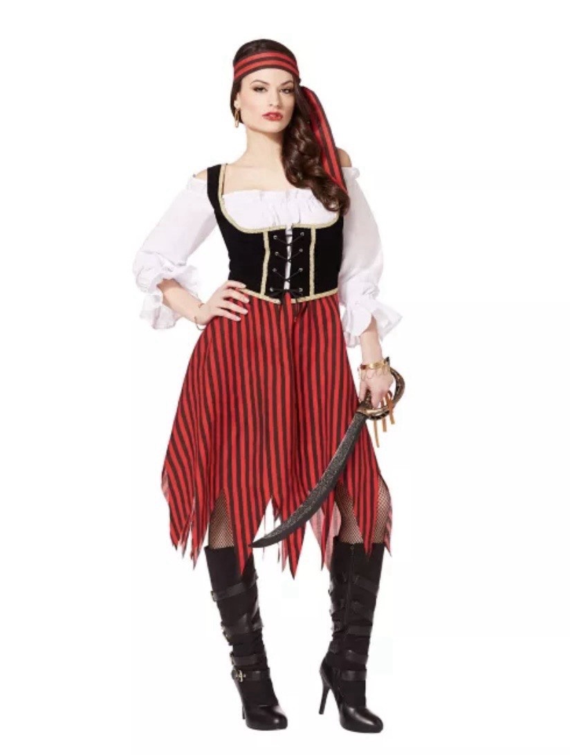 Spirit Halloween Adult L/XL Pirate Costume Halloween Black Red White