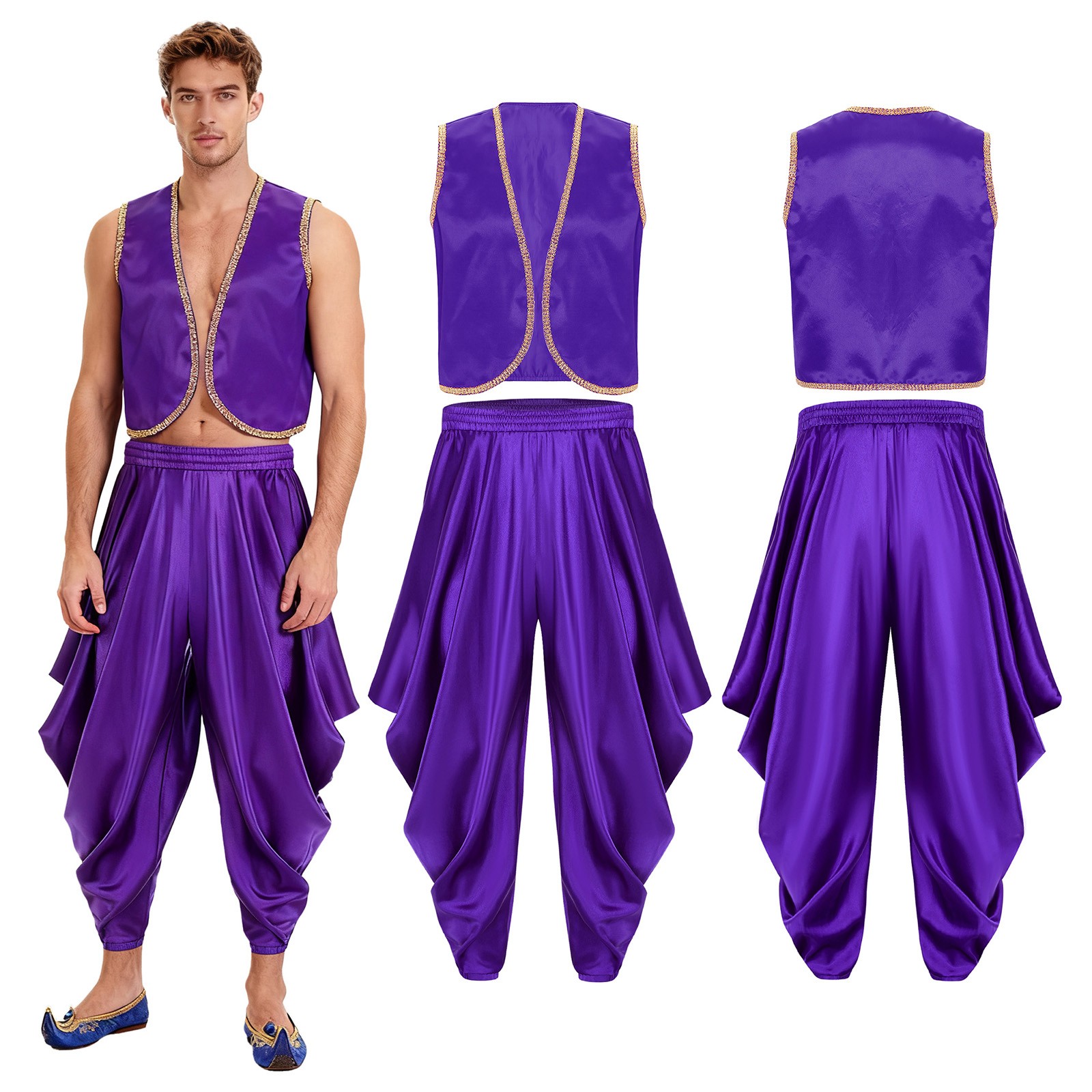 Mens Arab Prince Dress-up Open Front Vest Halloween Holiday Outfits Dance Show