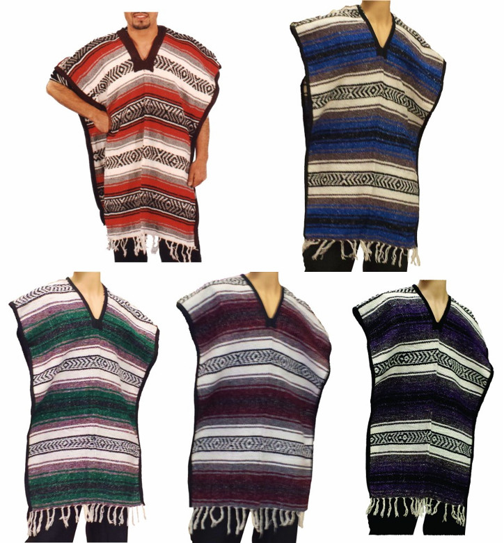 MEXICAN PONCHO ADULT WESTERN COWBOY COSTUME SERAPE BLANKET GABAN SALTILLO FIESTA