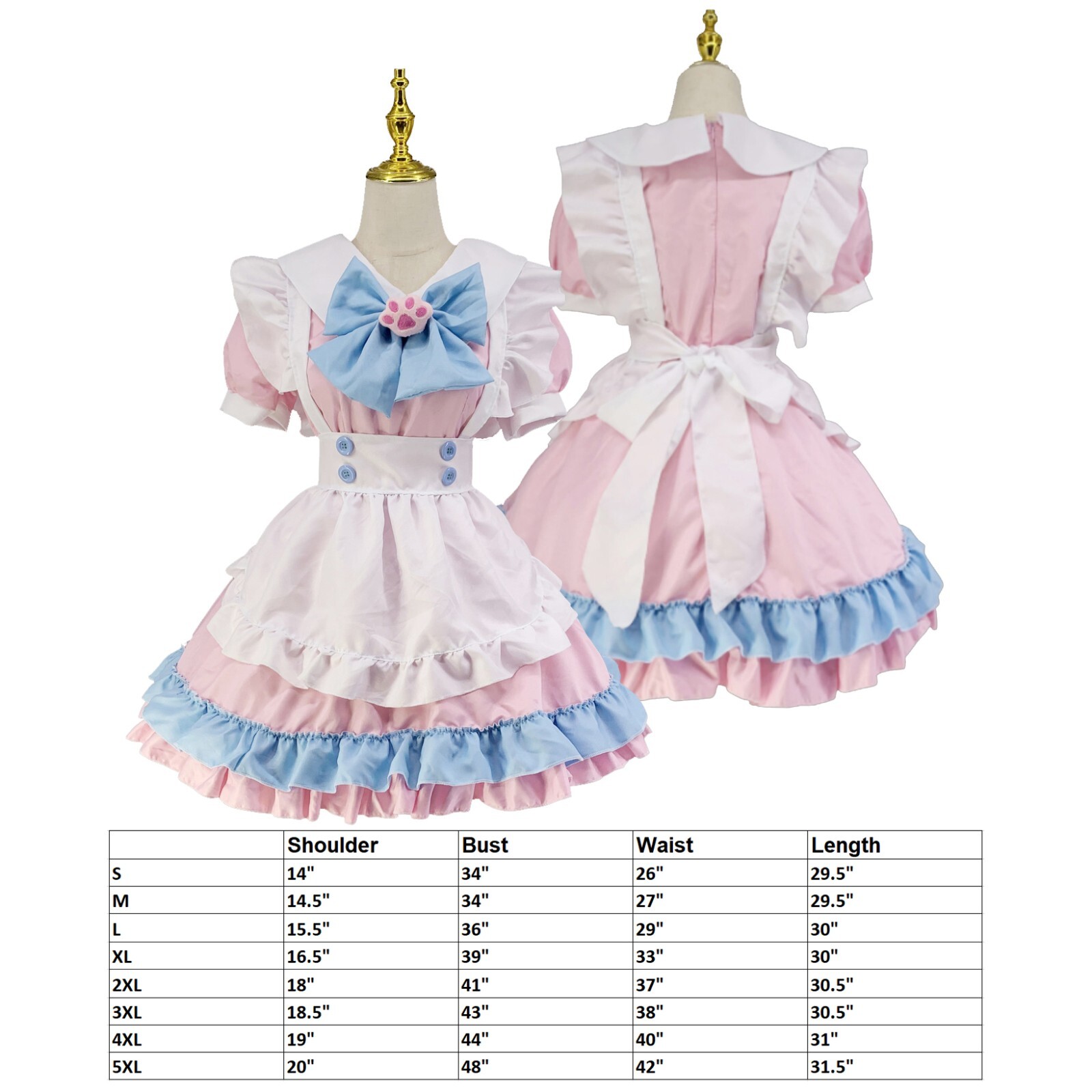 Japanese Lolita Bow Dress Maid Amine Uniform Costume Halloween Cosplay Party