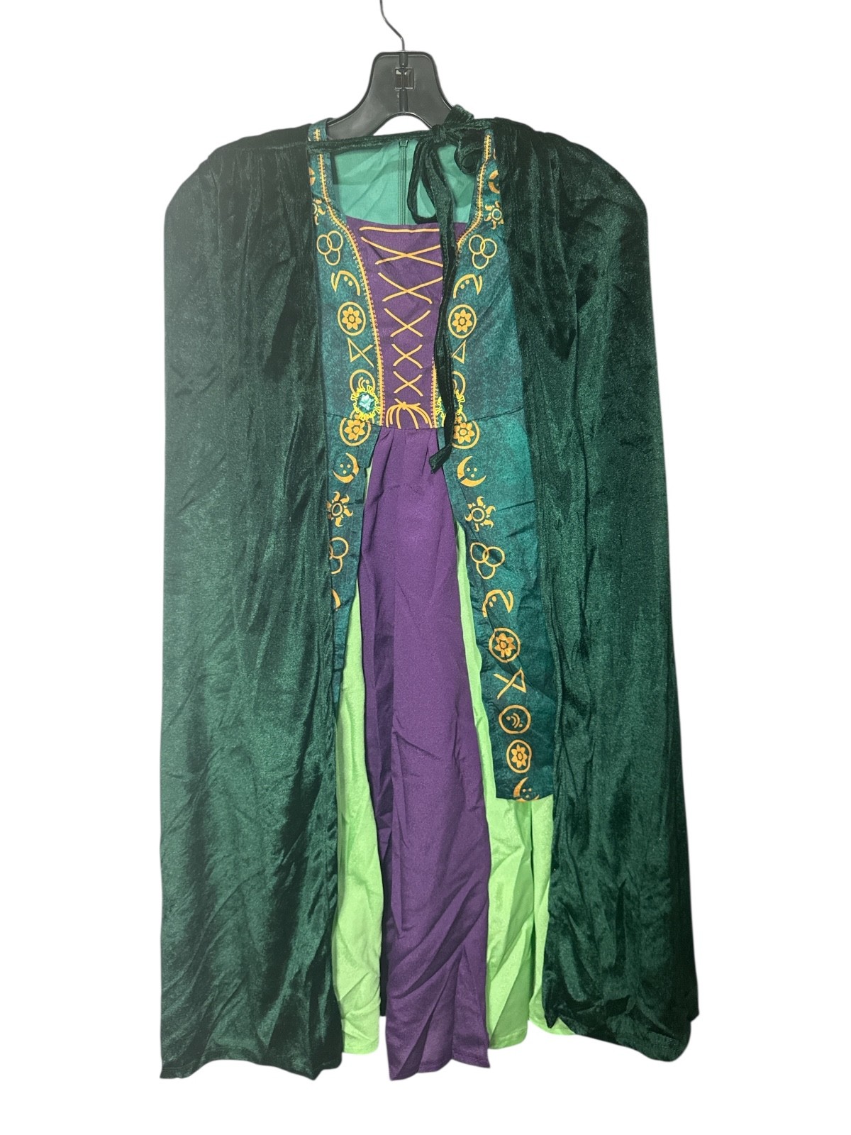 Girls Witch Costume Dress Cloak Cape Headband Green Purple Halloween Sz 110(4/5)