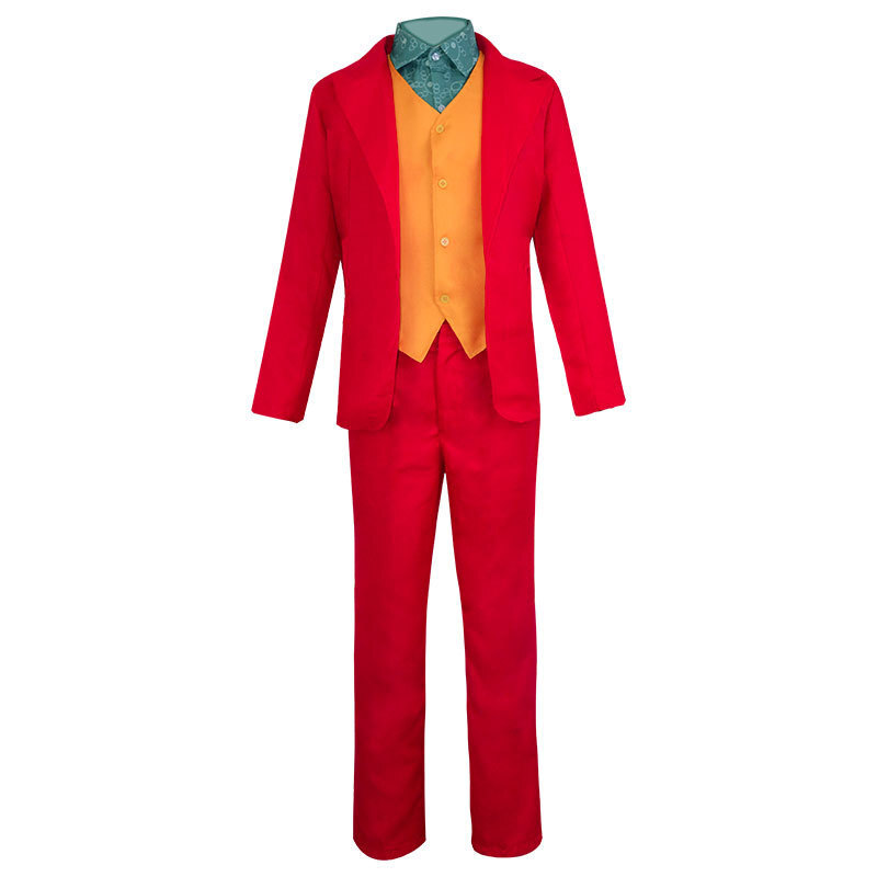 The Joker Men’s Cosplay Costume Clown Clothes Red Suit Halloween Jacket Uniform