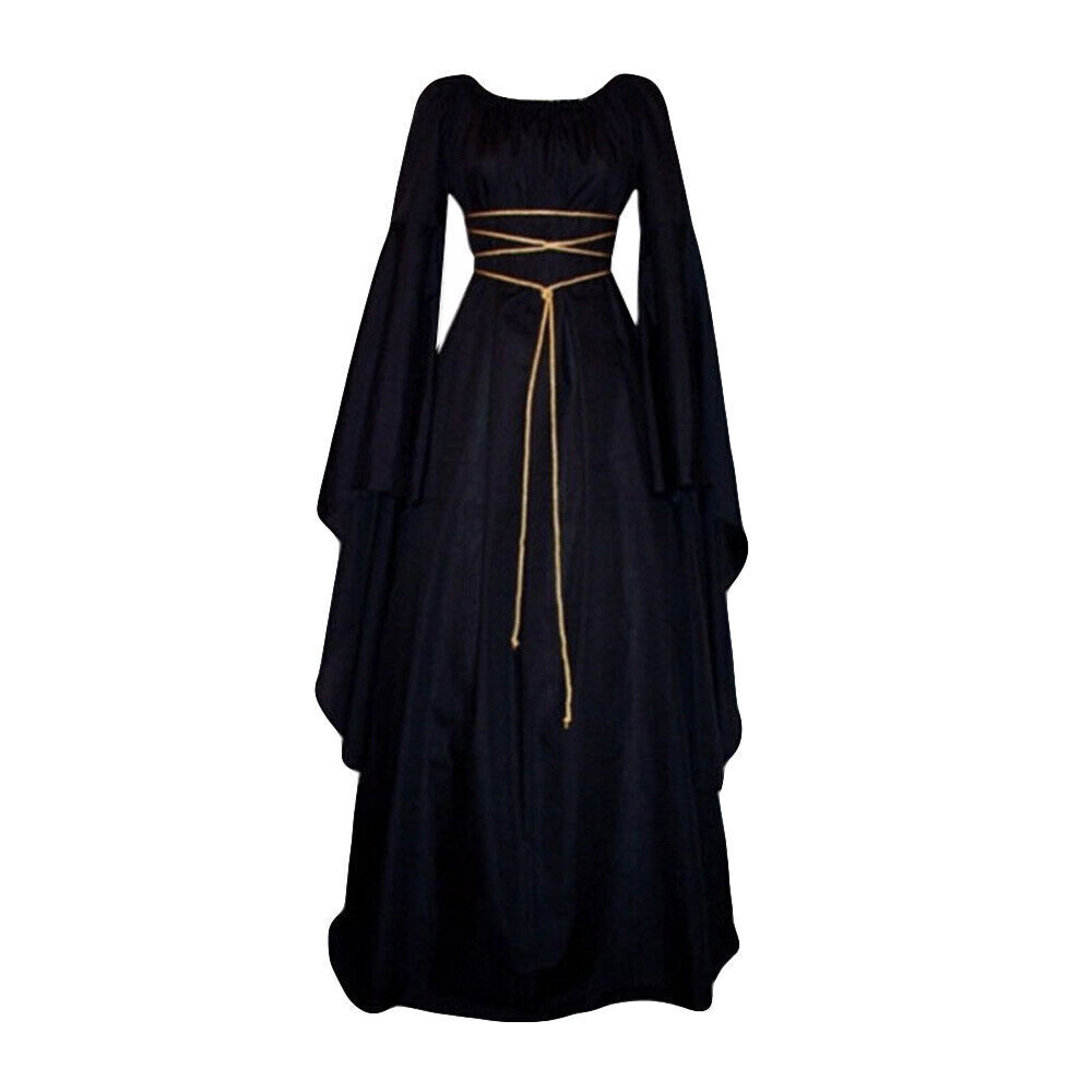 Women Costume Gothic Victorian Long Dress Renaissance Medieval Witch Fancy Dress