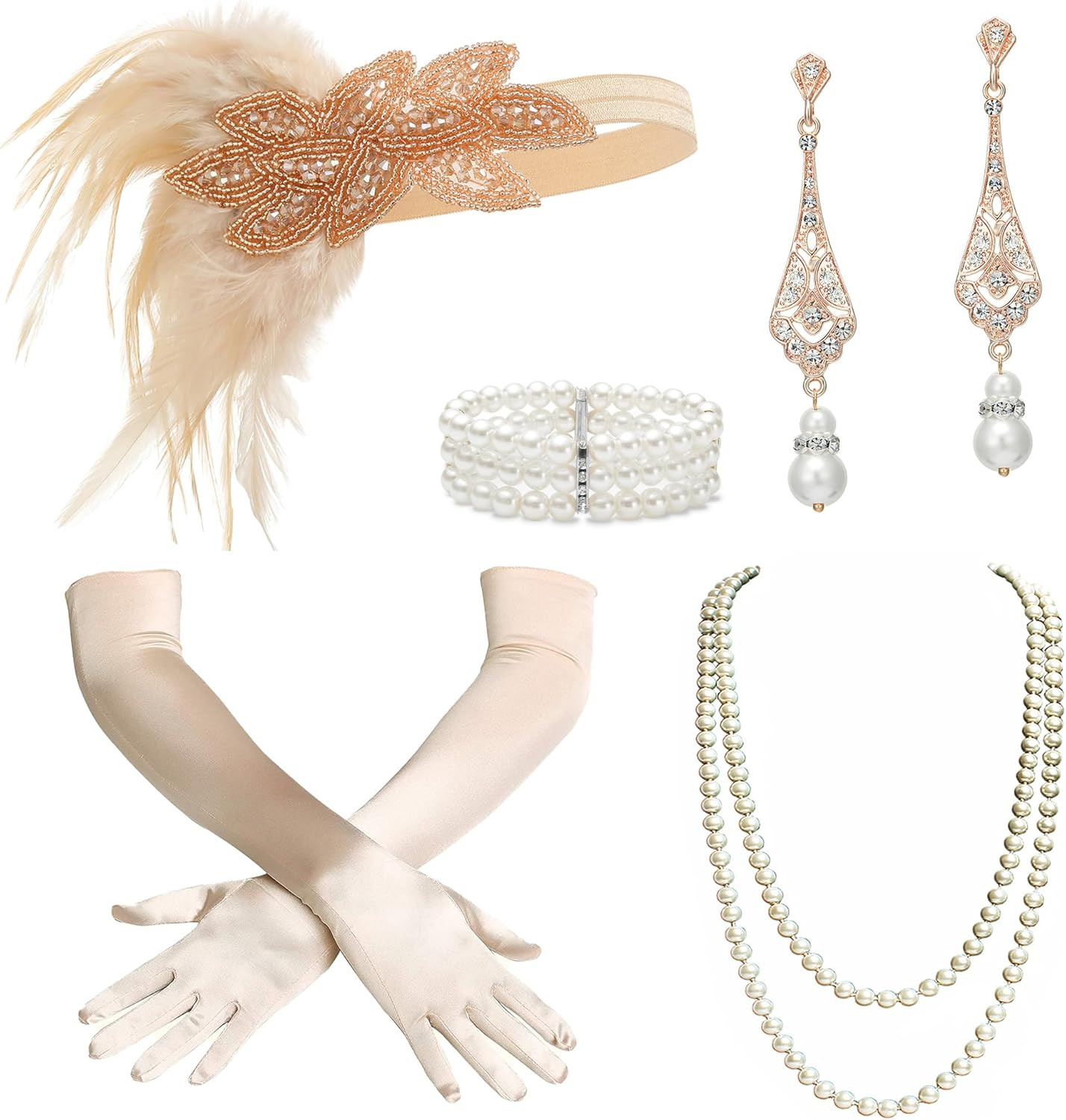 1920s Flapper Accessories Great Gatsby Costume Set Headband Pearl Necklace