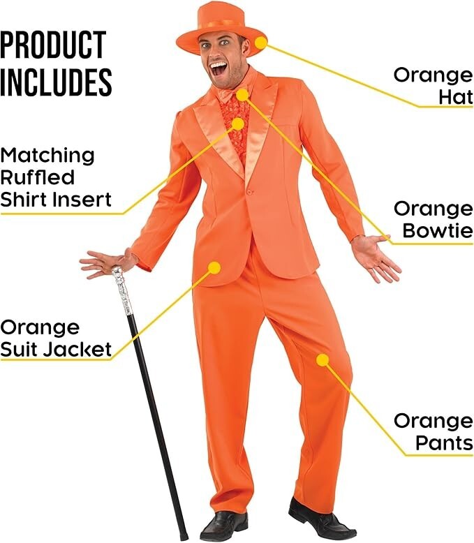 Men`s Lloyd Costume M – XL Adult 90s Dumb & Dumber Orange Suit Halloween Prom