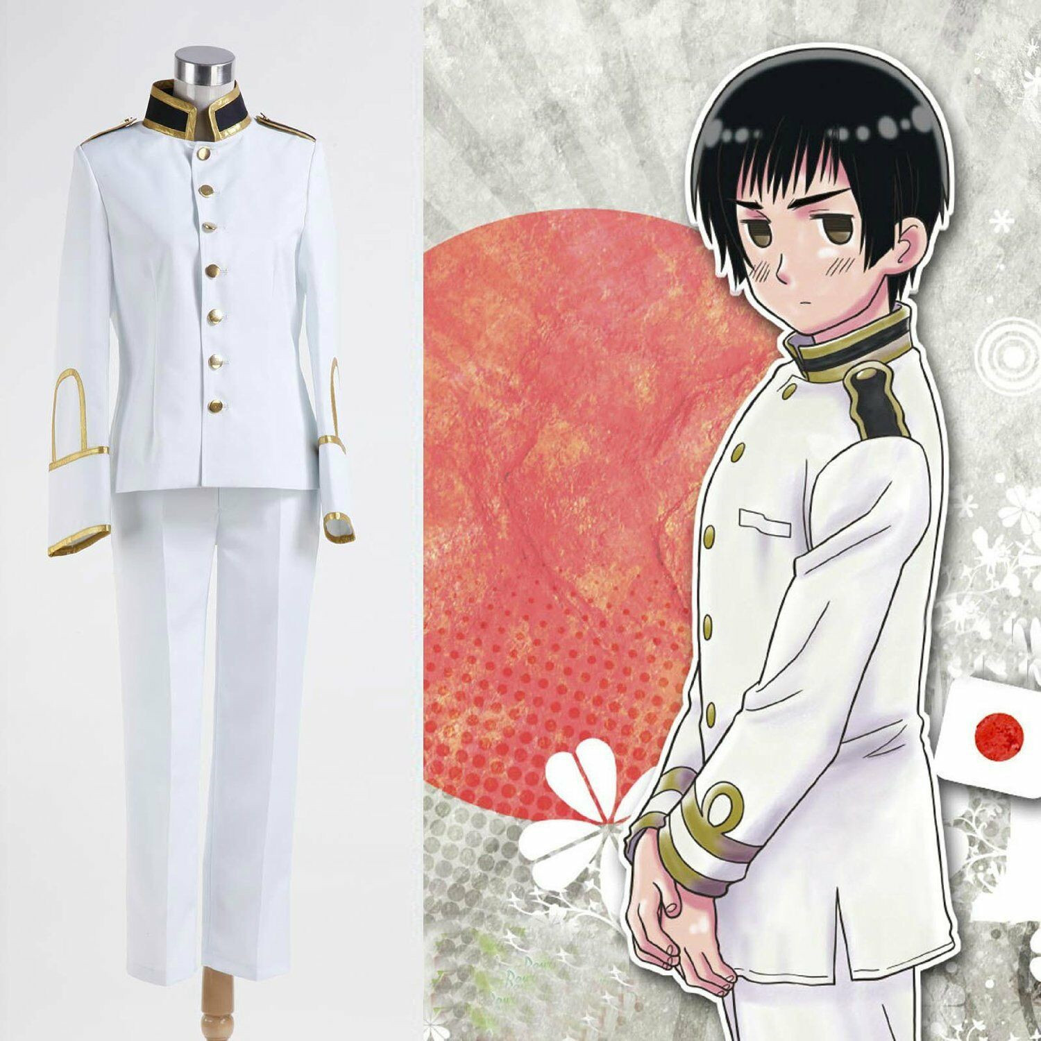 APH Axis Powers Hetalia Honda Kiku Japan White Uniform Suit Cosplay Costume