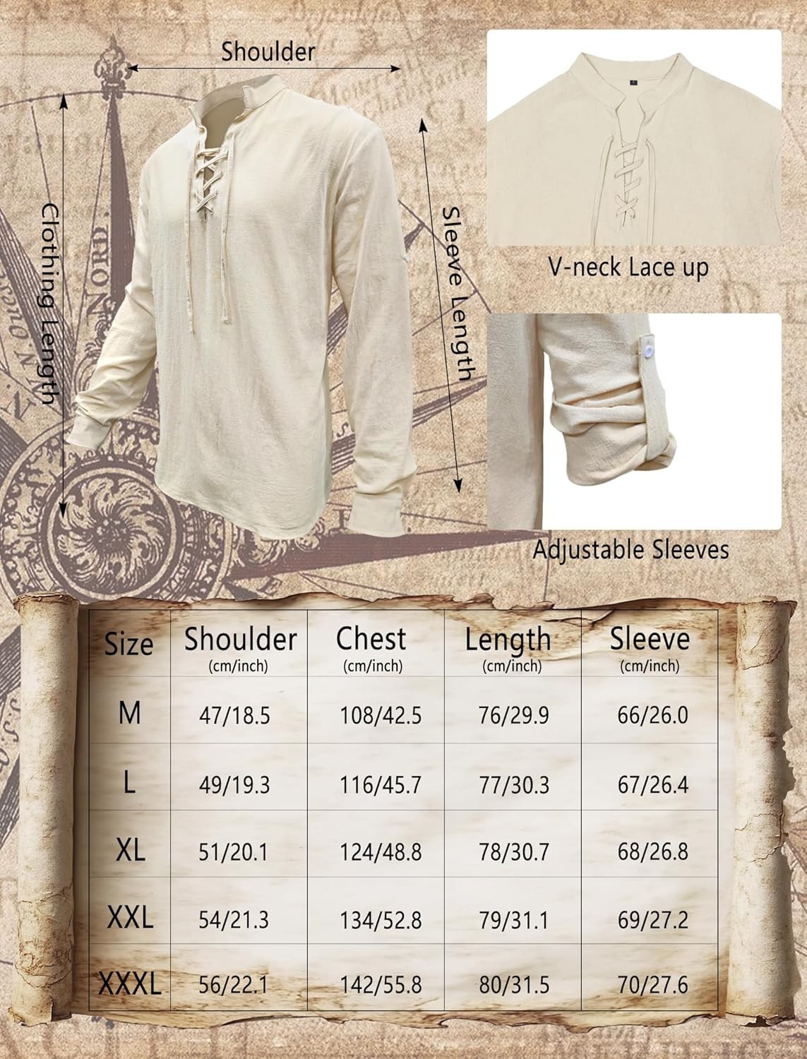 Mens Pirate Costume Outfit Renaissance Costume Men Medieval Outfit Size XL