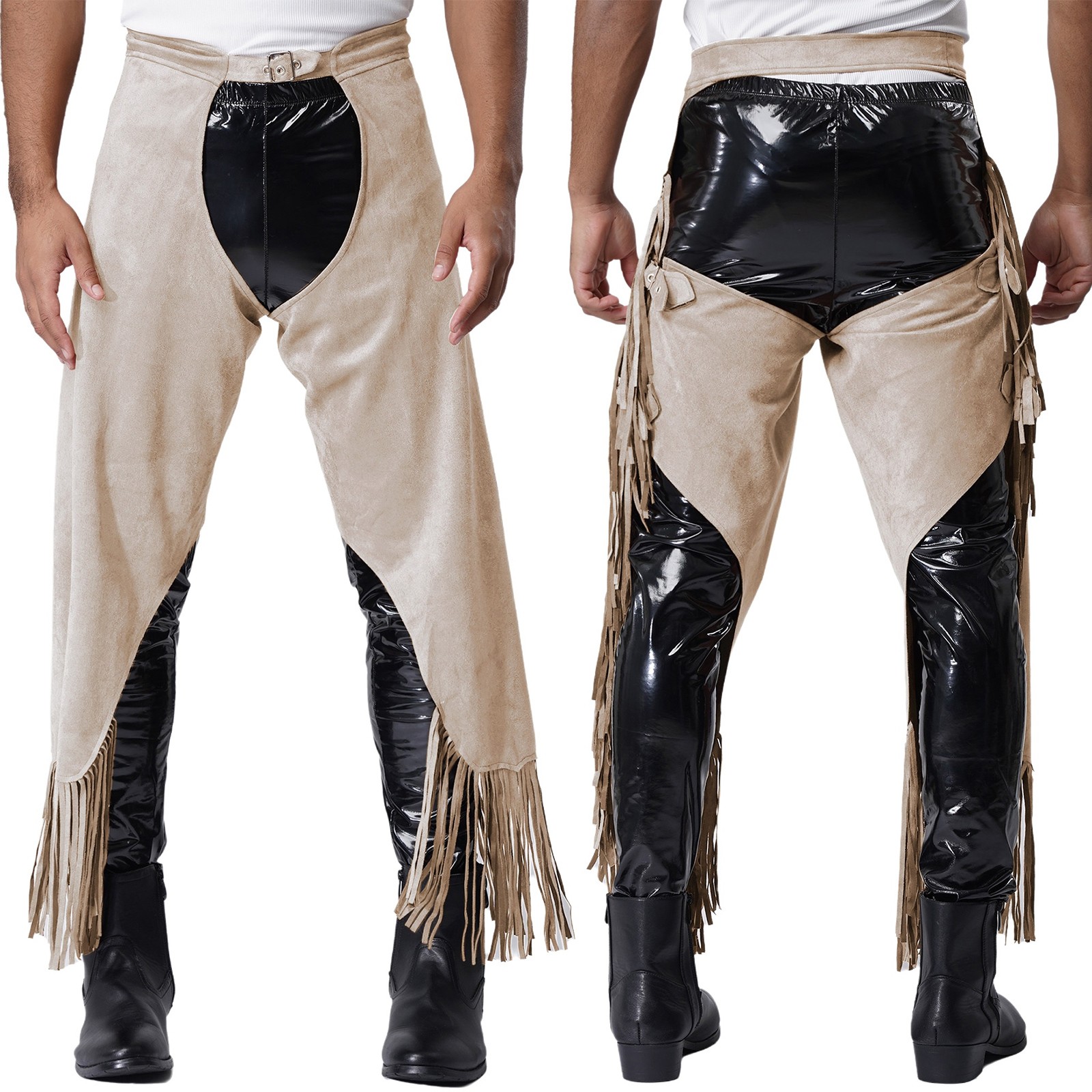 US Men Costume Festival Casual Wear Western Pants Buckles Cowboy Halloween Chaps