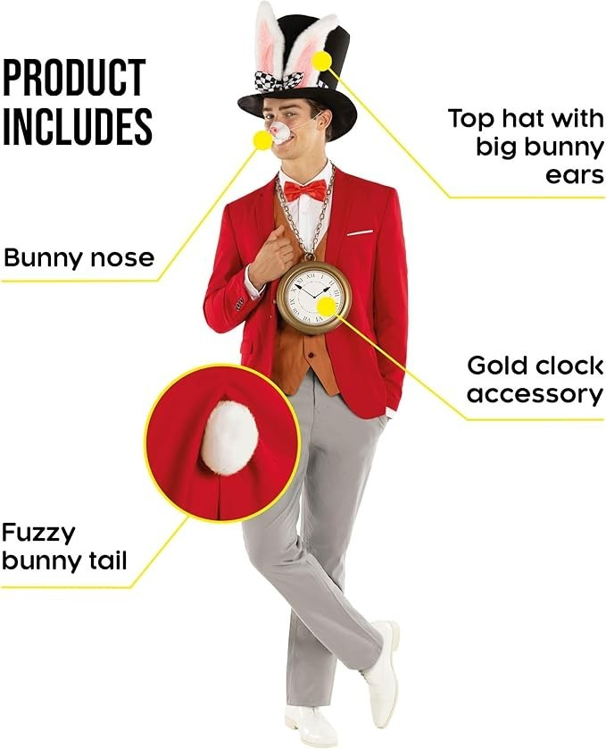 Adult White Rabbit Costume Kit Men`s Alice in Wonderland Accessory One Size