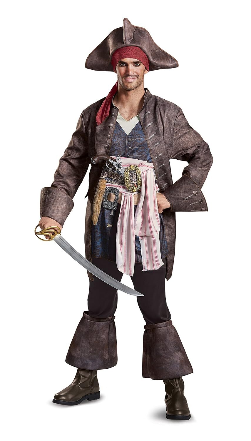 Captain Jack Sparrow Pirates Caribbean Fancy Dress Up Halloween Deluxe Costume