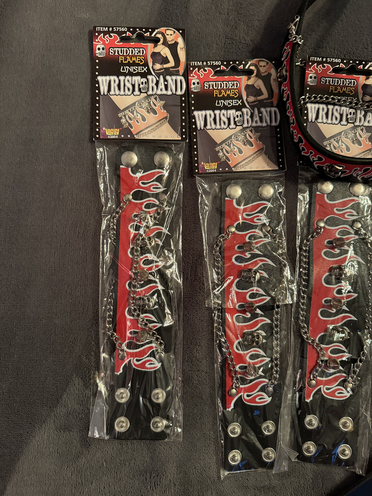 Punk Rock Biker Flame Studded Skull Wristbands, Chain Belt, Choker Costume