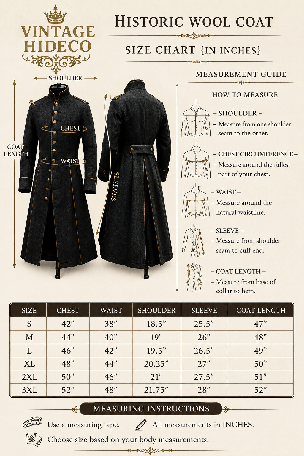Men’s Victorian Black Wool Tailcoat & Pants Gothic Steampunk Formal Suit Costume