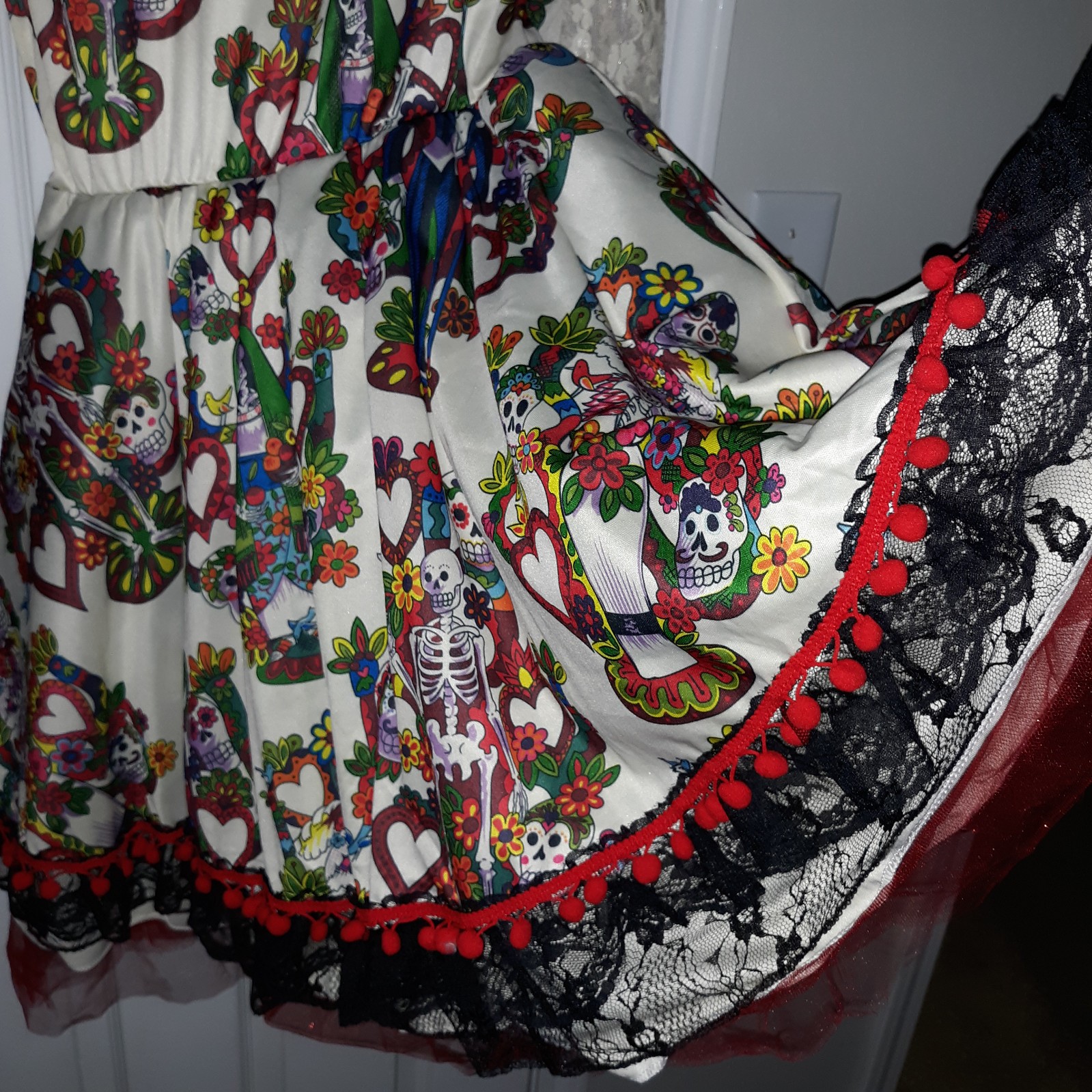 Spirit Day Of The Dead Dress & Mask W/ Veil Lace Roses Sz XL Sugar Skulls Adult