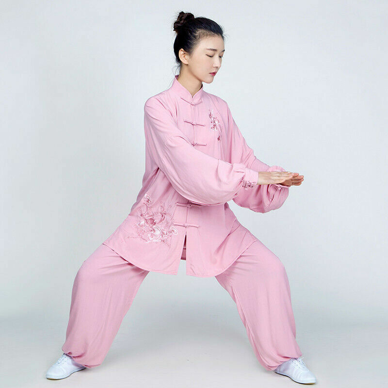 Women Tai Chi Uniform Linen Long Sleeve Embroidery Martial Arts Suit Costume