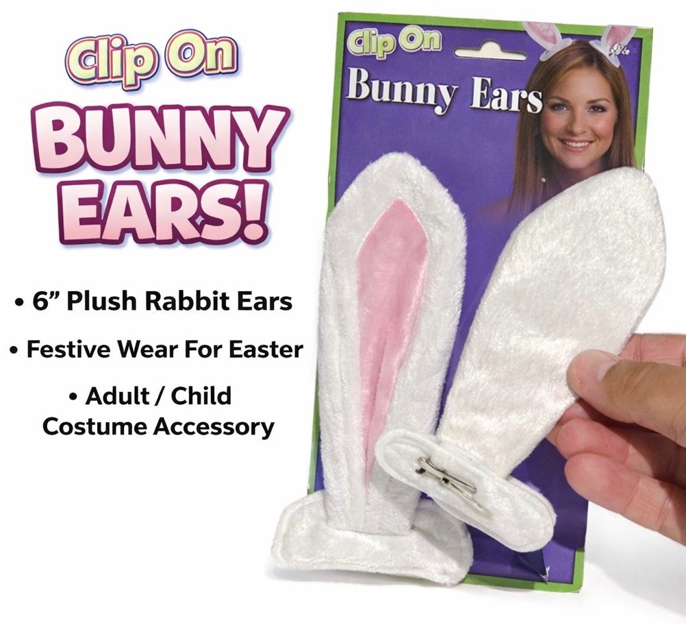 6” CLIP ON BUNNY RABBIT EARS Plush Peter Costume Furry White Pink Magician Hair