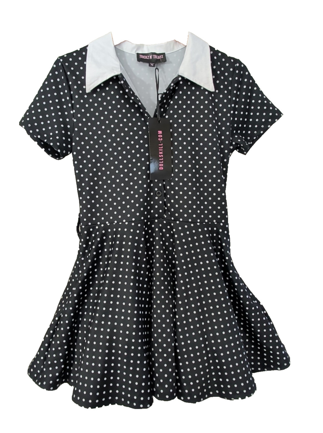 Dolls Kill Trickz N Treatz Whimsigoth Rockabilly Dress M Black Polkadot Retro