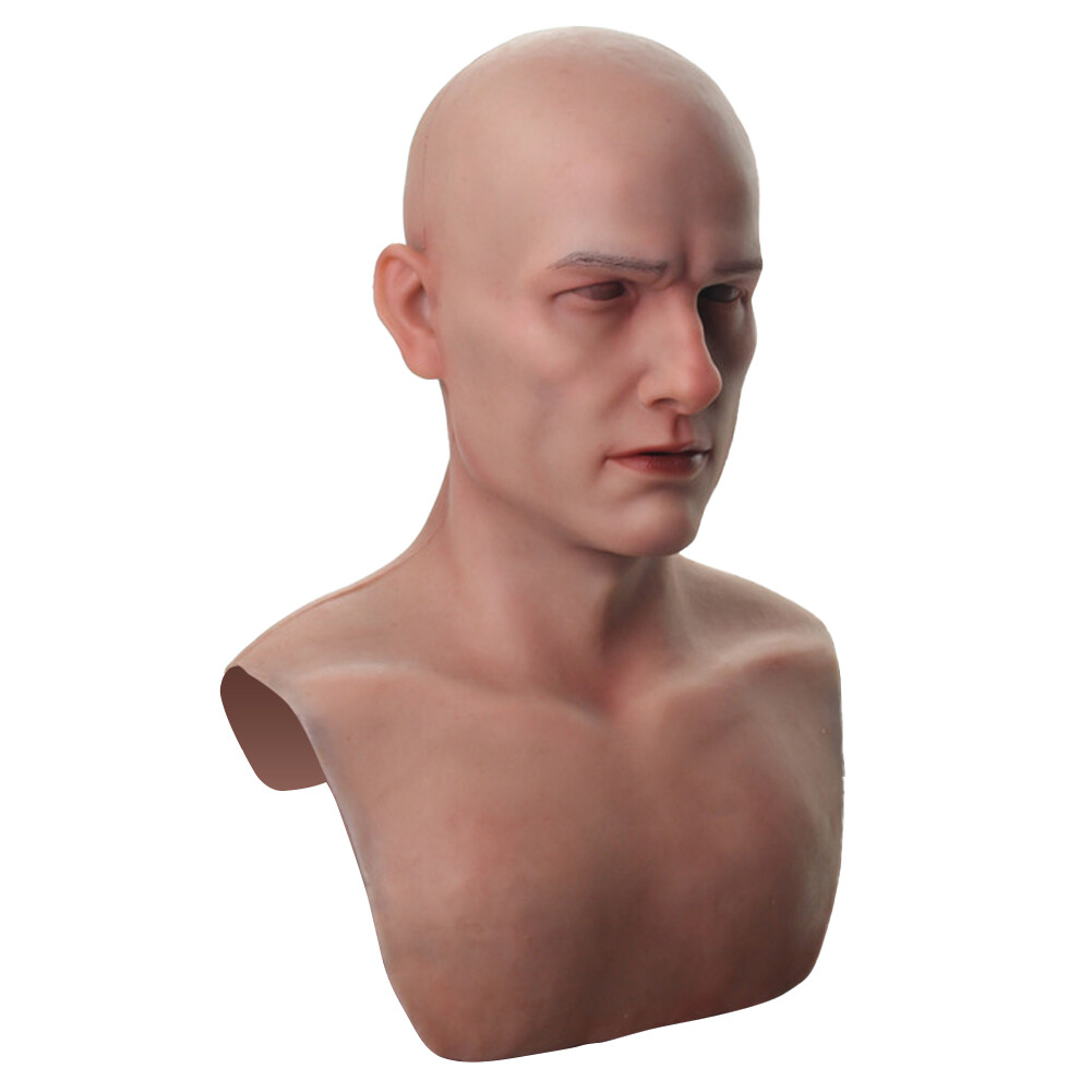 Dokier Silicone Male Hood Headgear Masquerade Lifelike Full Head Party Props