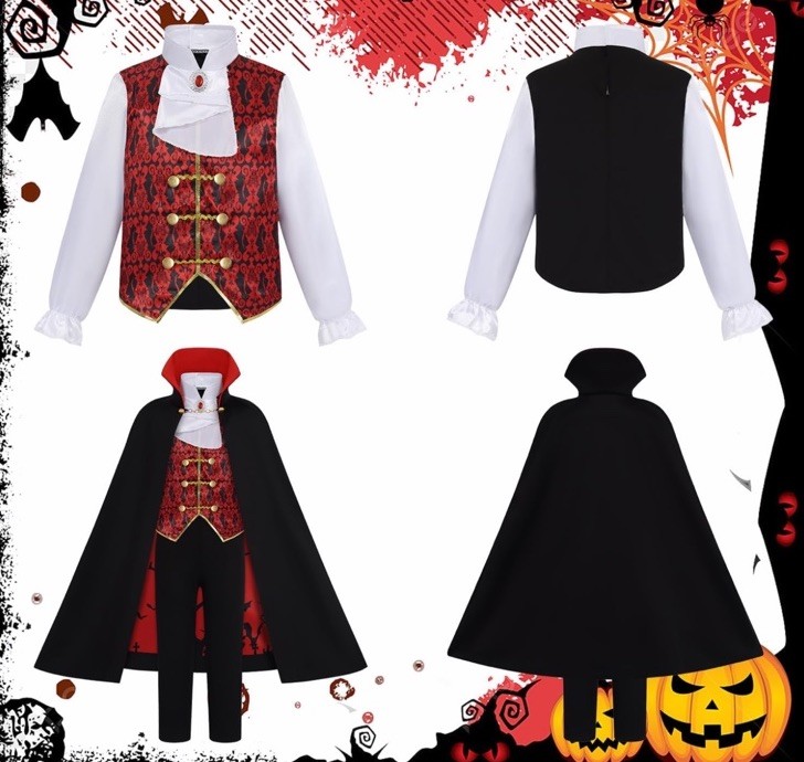 Halloween Costume Gothic Vampire Youth Boys Size 9-10 Cape Cane Teeth AM7