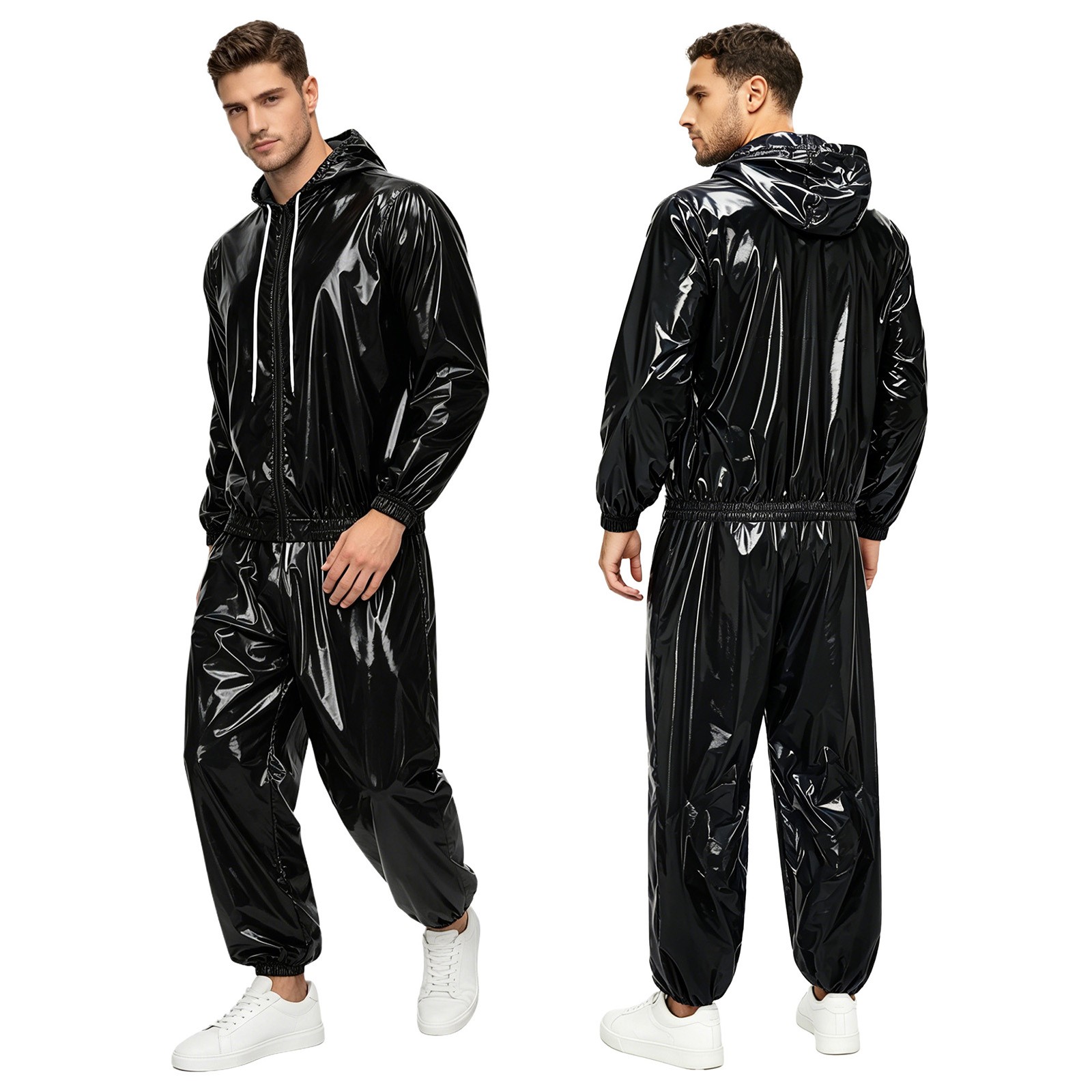US Men Hooded Sweater Set Long Sleeve Hoodie with Trousers Sauna Suit Raincoat