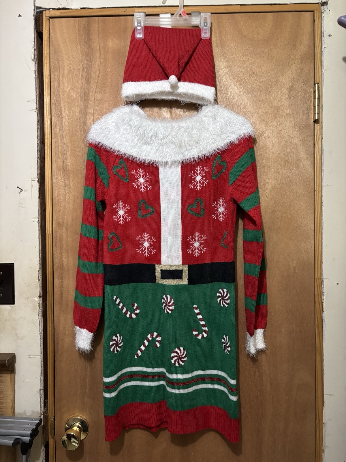 Mrs. Claus Sweater Dress And Hat Size M 110425 I333T18