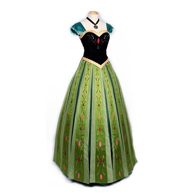 Princess Anna Cosplay Costume Women Carnival Party Dress Necklace Suit Anna Wig